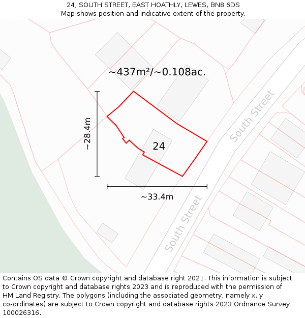 24, SOUTH STREET, EAST HOATHLY, LEWES, BN8 6DS: Plot and title map