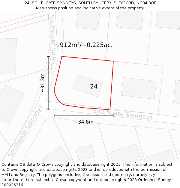 24, SOUTHGATE SPINNEYS, SOUTH RAUCEBY, SLEAFORD, NG34 8QF: Plot and title map