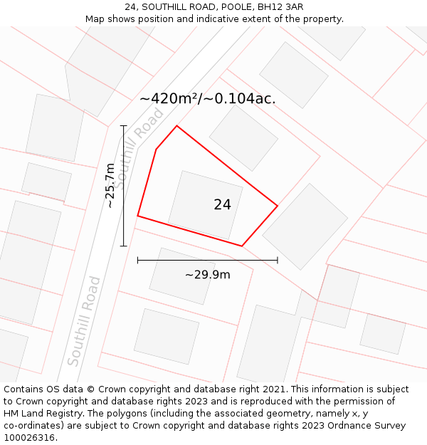 24, SOUTHILL ROAD, POOLE, BH12 3AR: Plot and title map