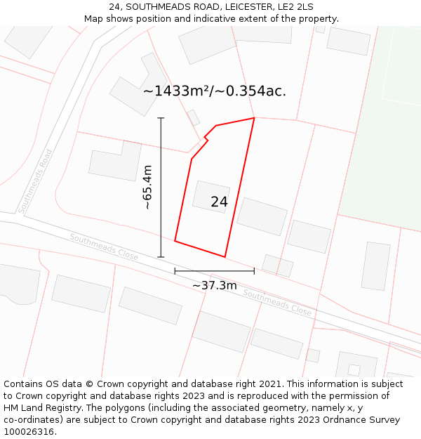 24, SOUTHMEADS ROAD, LEICESTER, LE2 2LS: Plot and title map