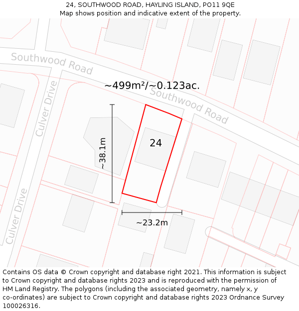 24, SOUTHWOOD ROAD, HAYLING ISLAND, PO11 9QE: Plot and title map