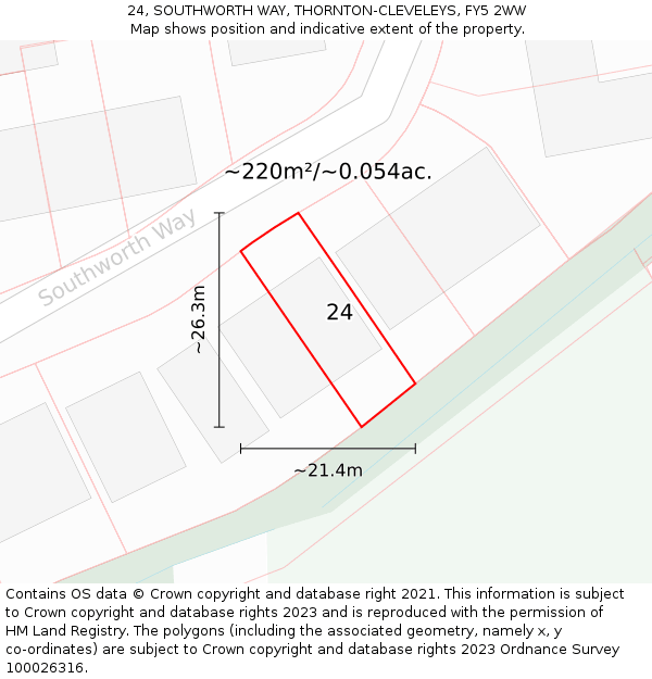 24, SOUTHWORTH WAY, THORNTON-CLEVELEYS, FY5 2WW: Plot and title map