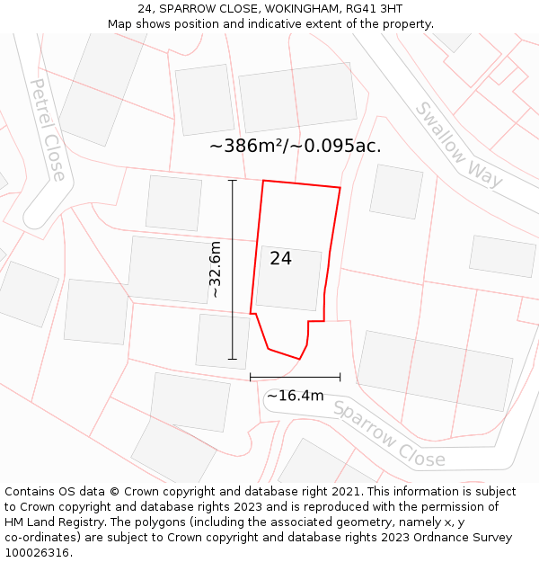 24, SPARROW CLOSE, WOKINGHAM, RG41 3HT: Plot and title map