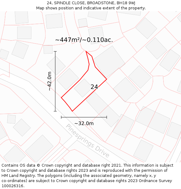 24, SPINDLE CLOSE, BROADSTONE, BH18 9WJ: Plot and title map