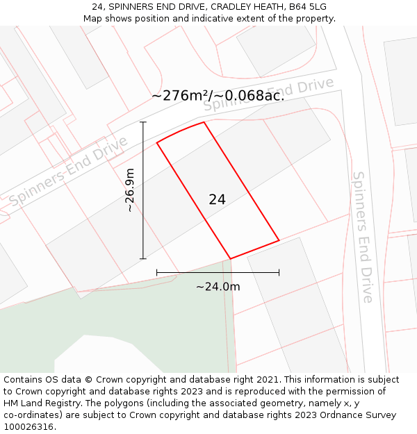 24, SPINNERS END DRIVE, CRADLEY HEATH, B64 5LG: Plot and title map