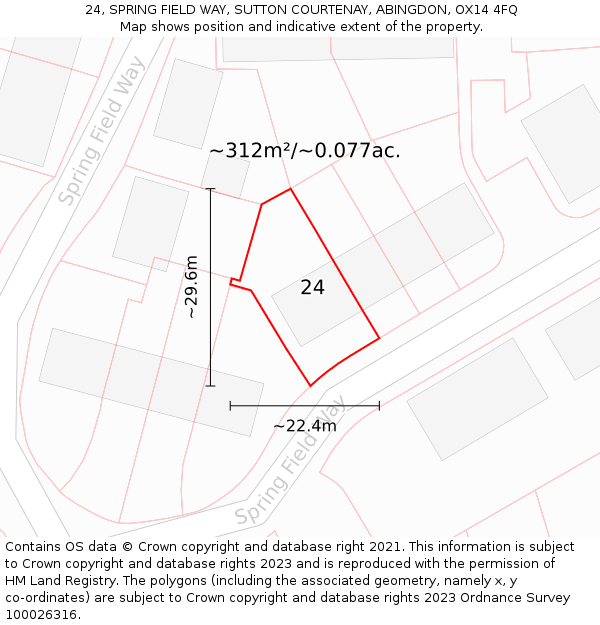 24, SPRING FIELD WAY, SUTTON COURTENAY, ABINGDON, OX14 4FQ: Plot and title map