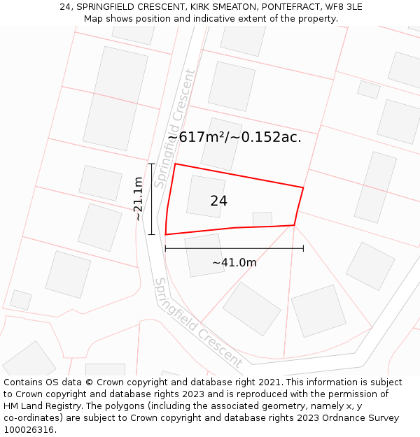 24, SPRINGFIELD CRESCENT, KIRK SMEATON, PONTEFRACT, WF8 3LE: Plot and title map