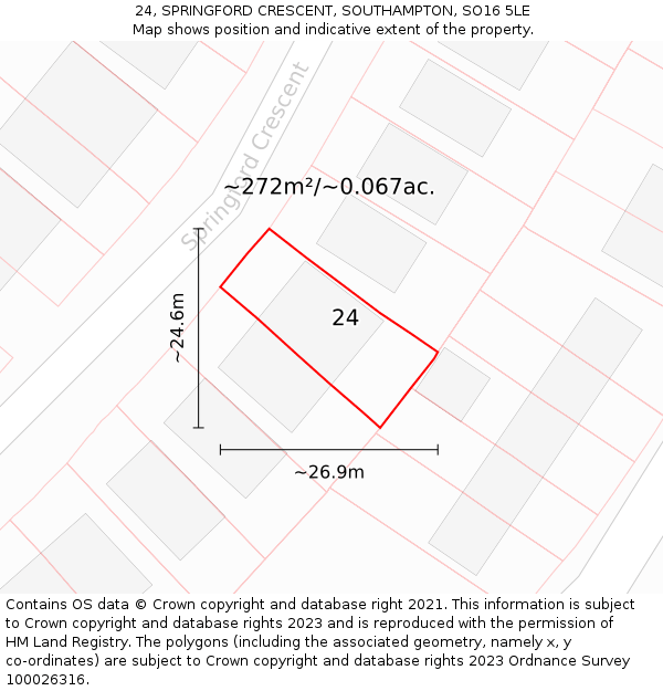 24, SPRINGFORD CRESCENT, SOUTHAMPTON, SO16 5LE: Plot and title map