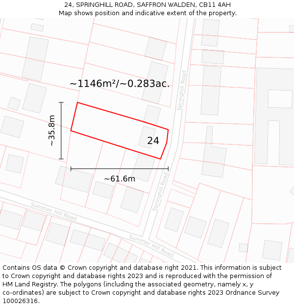 24, SPRINGHILL ROAD, SAFFRON WALDEN, CB11 4AH: Plot and title map