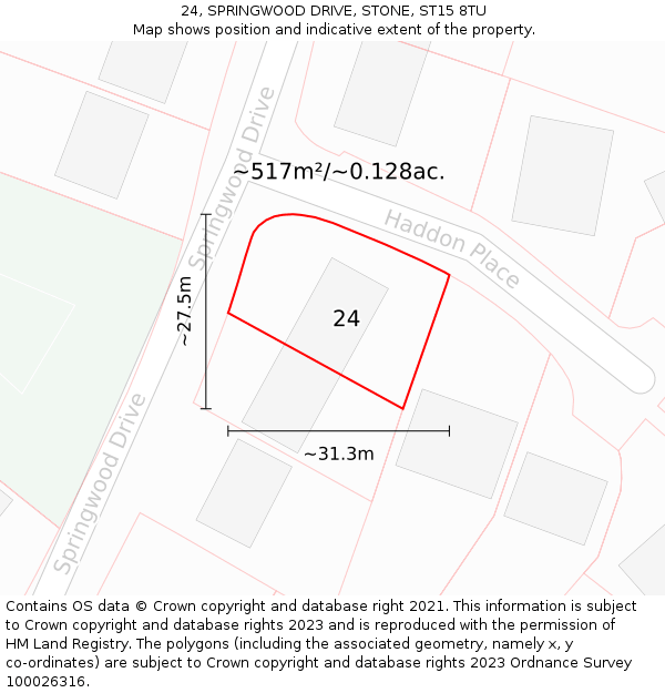 24, SPRINGWOOD DRIVE, STONE, ST15 8TU: Plot and title map