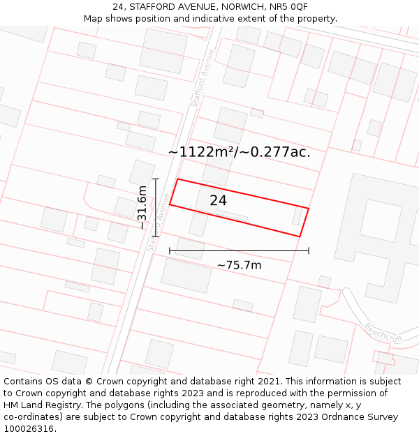 24, STAFFORD AVENUE, NORWICH, NR5 0QF: Plot and title map