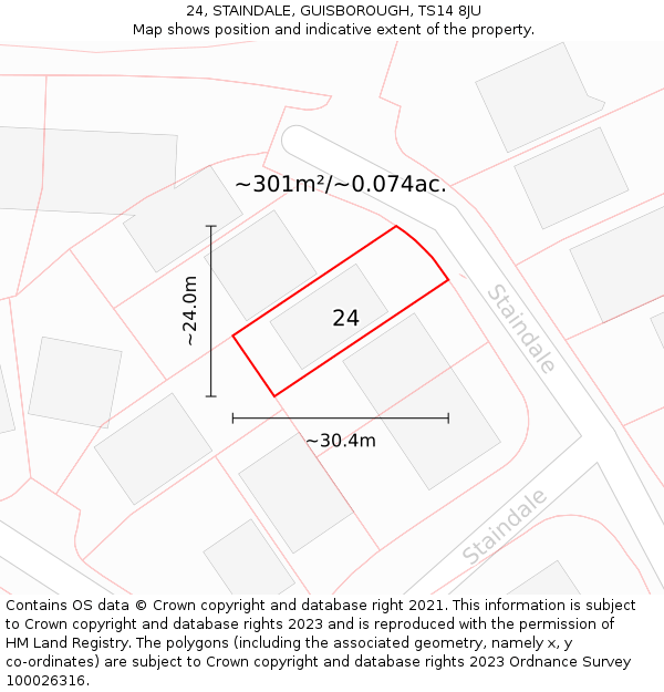 24, STAINDALE, GUISBOROUGH, TS14 8JU: Plot and title map