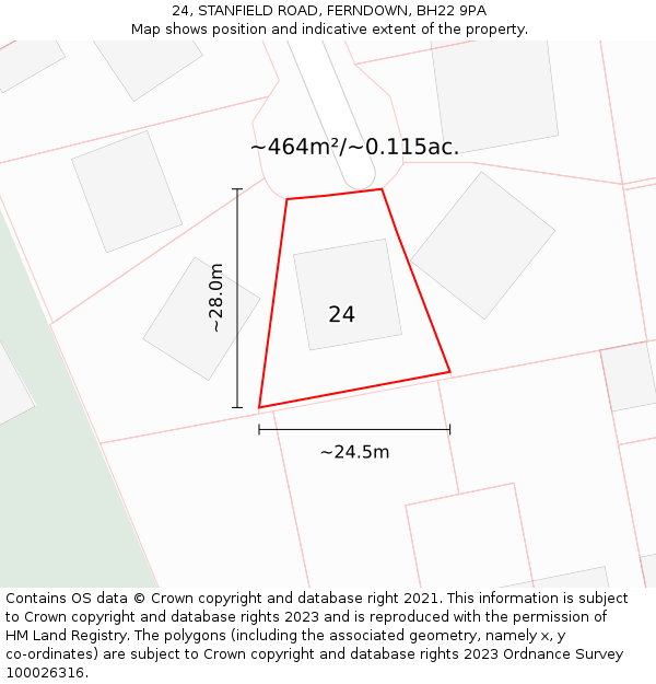 24, STANFIELD ROAD, FERNDOWN, BH22 9PA: Plot and title map