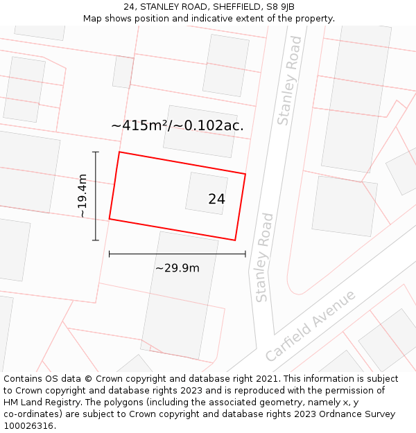 24, STANLEY ROAD, SHEFFIELD, S8 9JB: Plot and title map