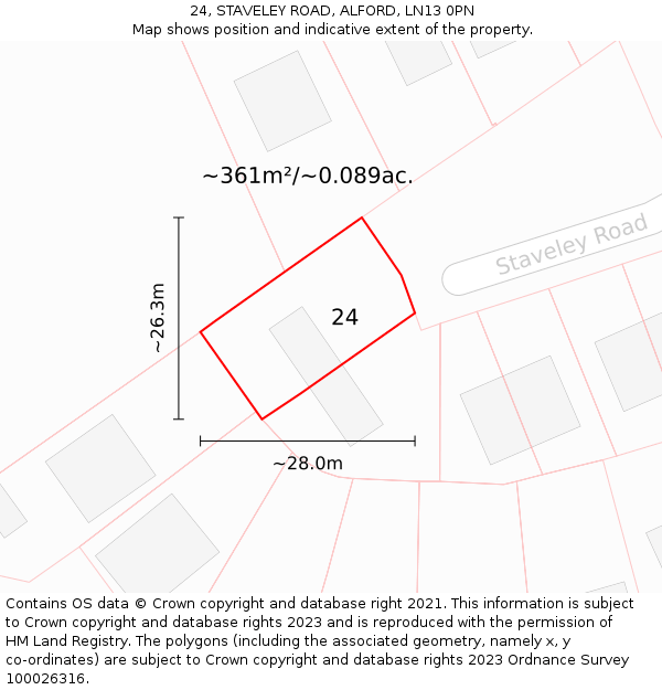 24, STAVELEY ROAD, ALFORD, LN13 0PN: Plot and title map