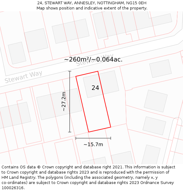 24, STEWART WAY, ANNESLEY, NOTTINGHAM, NG15 0EH: Plot and title map