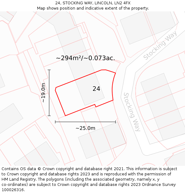 24, STOCKING WAY, LINCOLN, LN2 4FX: Plot and title map