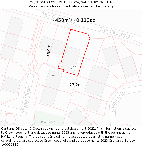 24, STONE CLOSE, WINTERSLOW, SALISBURY, SP5 1TN: Plot and title map