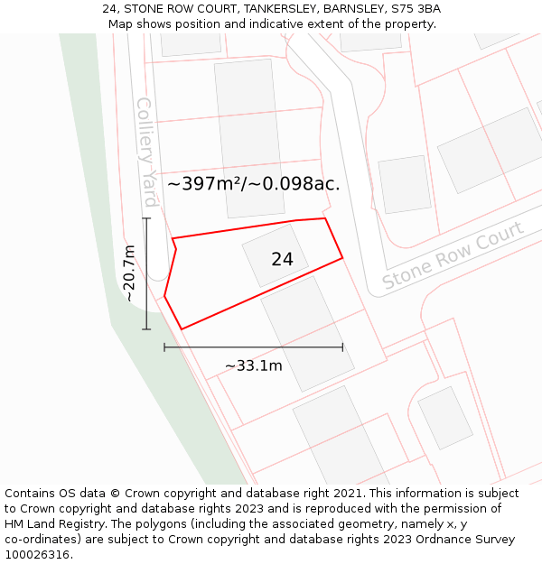 24, STONE ROW COURT, TANKERSLEY, BARNSLEY, S75 3BA: Plot and title map