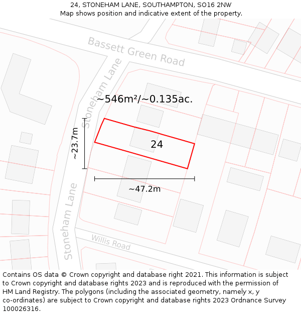 24, STONEHAM LANE, SOUTHAMPTON, SO16 2NW: Plot and title map