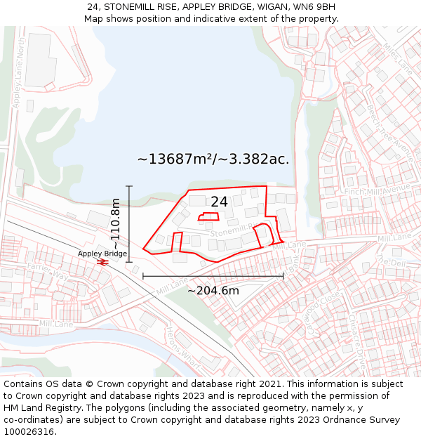24, STONEMILL RISE, APPLEY BRIDGE, WIGAN, WN6 9BH: Plot and title map