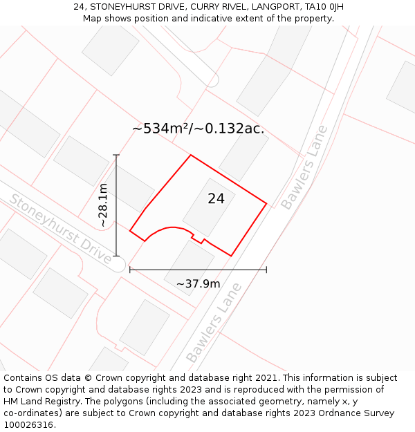 24, STONEYHURST DRIVE, CURRY RIVEL, LANGPORT, TA10 0JH: Plot and title map