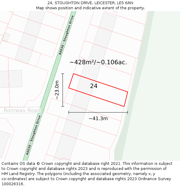 24, STOUGHTON DRIVE, LEICESTER, LE5 6AN: Plot and title map