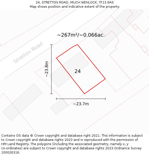 24, STRETTON ROAD, MUCH WENLOCK, TF13 6AS: Plot and title map