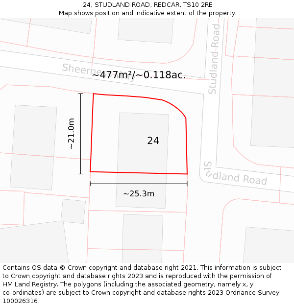 24, STUDLAND ROAD, REDCAR, TS10 2RE: Plot and title map