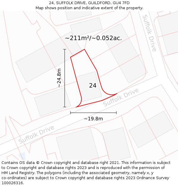 24, SUFFOLK DRIVE, GUILDFORD, GU4 7FD: Plot and title map