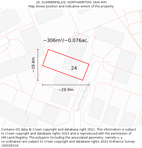 24, SUMMERFIELDS, NORTHAMPTON, NN4 9YN: Plot and title map