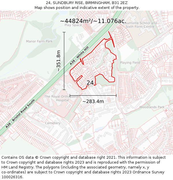 24, SUNDBURY RISE, BIRMINGHAM, B31 2EZ: Plot and title map