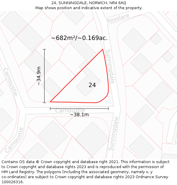 24, SUNNINGDALE, NORWICH, NR4 6AQ: Plot and title map