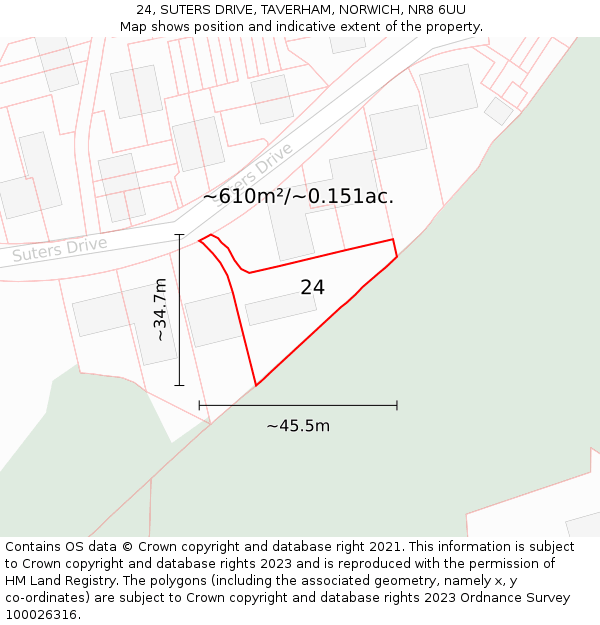 24, SUTERS DRIVE, TAVERHAM, NORWICH, NR8 6UU: Plot and title map