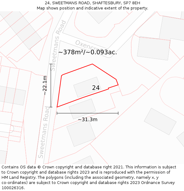 24, SWEETMANS ROAD, SHAFTESBURY, SP7 8EH: Plot and title map