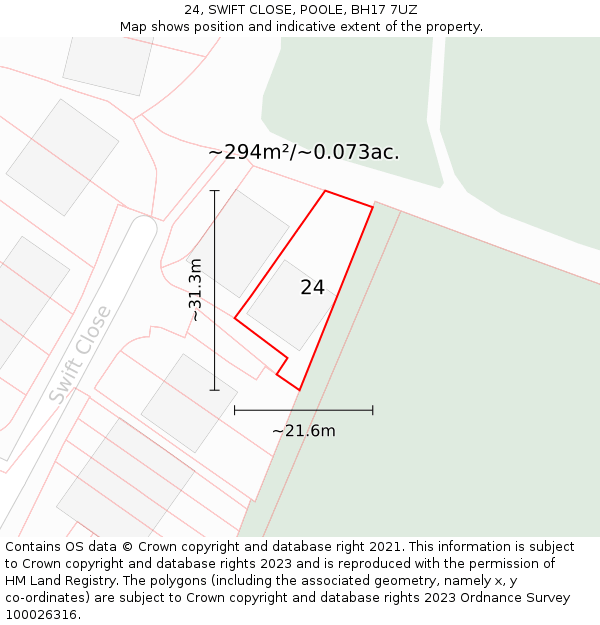 24, SWIFT CLOSE, POOLE, BH17 7UZ: Plot and title map