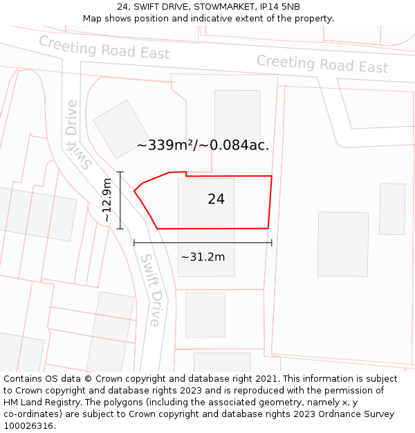 24, SWIFT DRIVE, STOWMARKET, IP14 5NB: Plot and title map