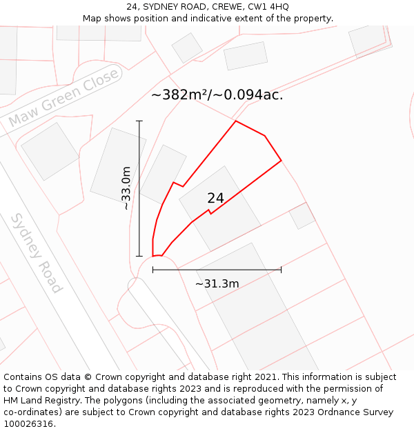 24, SYDNEY ROAD, CREWE, CW1 4HQ: Plot and title map