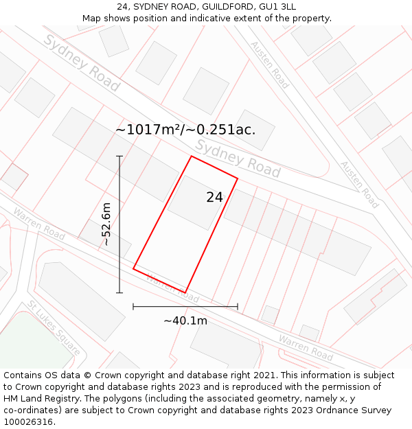 24, SYDNEY ROAD, GUILDFORD, GU1 3LL: Plot and title map