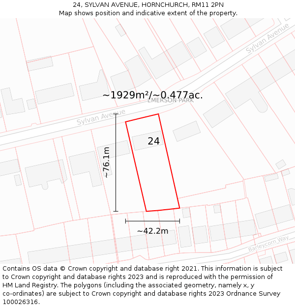 24, SYLVAN AVENUE, HORNCHURCH, RM11 2PN: Plot and title map