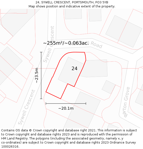 24, SYWELL CRESCENT, PORTSMOUTH, PO3 5YB: Plot and title map