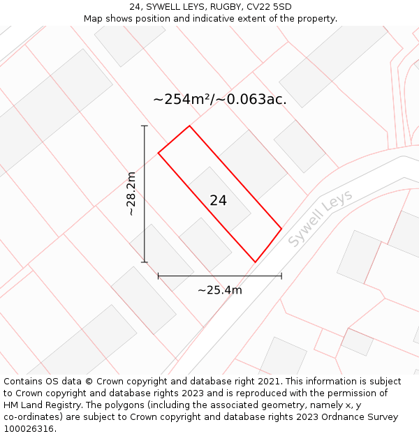 24, SYWELL LEYS, RUGBY, CV22 5SD: Plot and title map