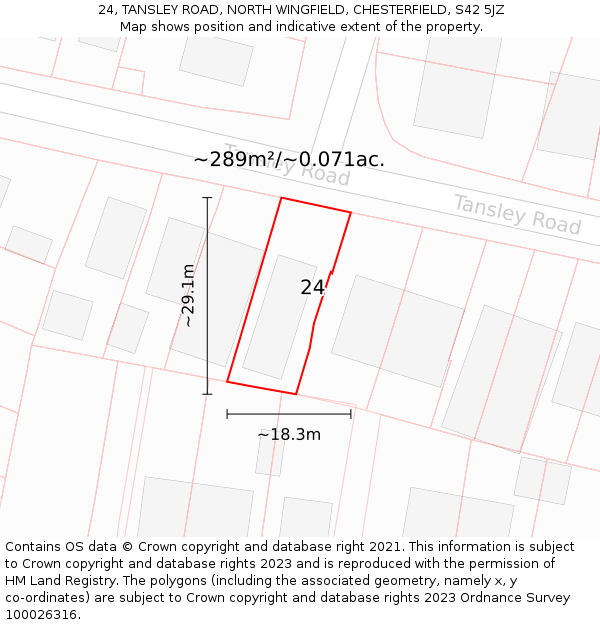 24, TANSLEY ROAD, NORTH WINGFIELD, CHESTERFIELD, S42 5JZ: Plot and title map