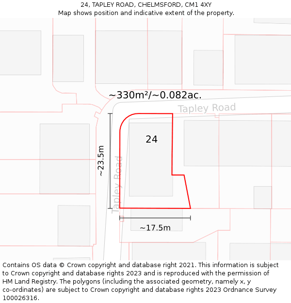 24, TAPLEY ROAD, CHELMSFORD, CM1 4XY: Plot and title map