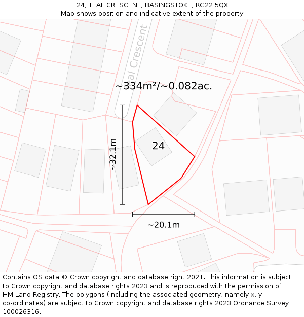 24, TEAL CRESCENT, BASINGSTOKE, RG22 5QX: Plot and title map