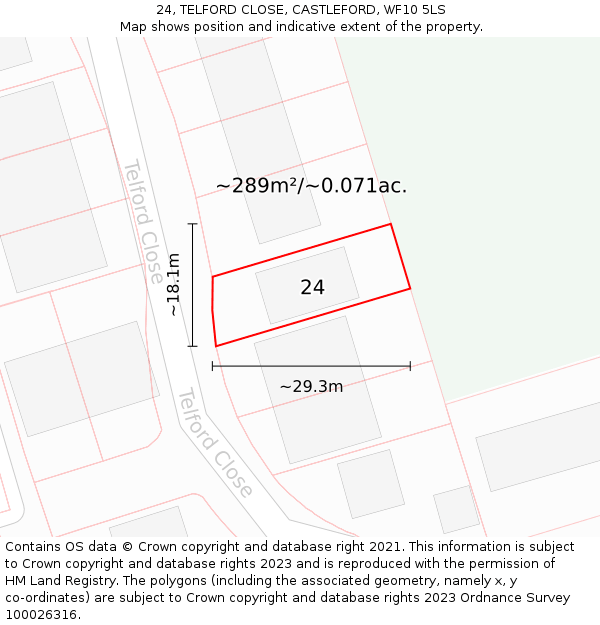 24, TELFORD CLOSE, CASTLEFORD, WF10 5LS: Plot and title map