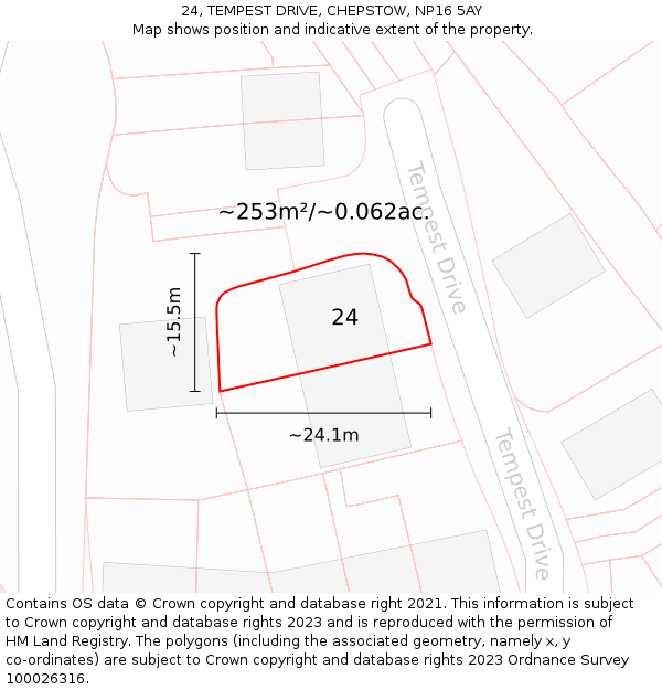 24, TEMPEST DRIVE, CHEPSTOW, NP16 5AY: Plot and title map