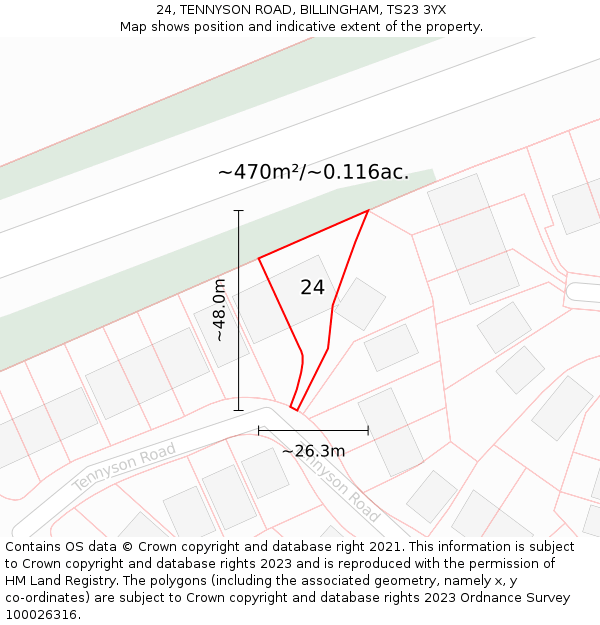 24, TENNYSON ROAD, BILLINGHAM, TS23 3YX: Plot and title map