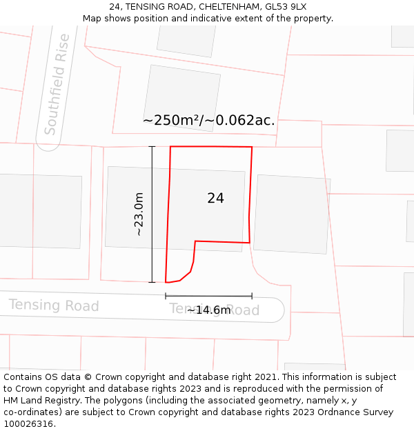24, TENSING ROAD, CHELTENHAM, GL53 9LX: Plot and title map