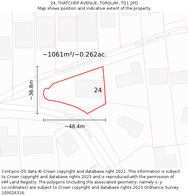 24, THATCHER AVENUE, TORQUAY, TQ1 2PD: Plot and title map